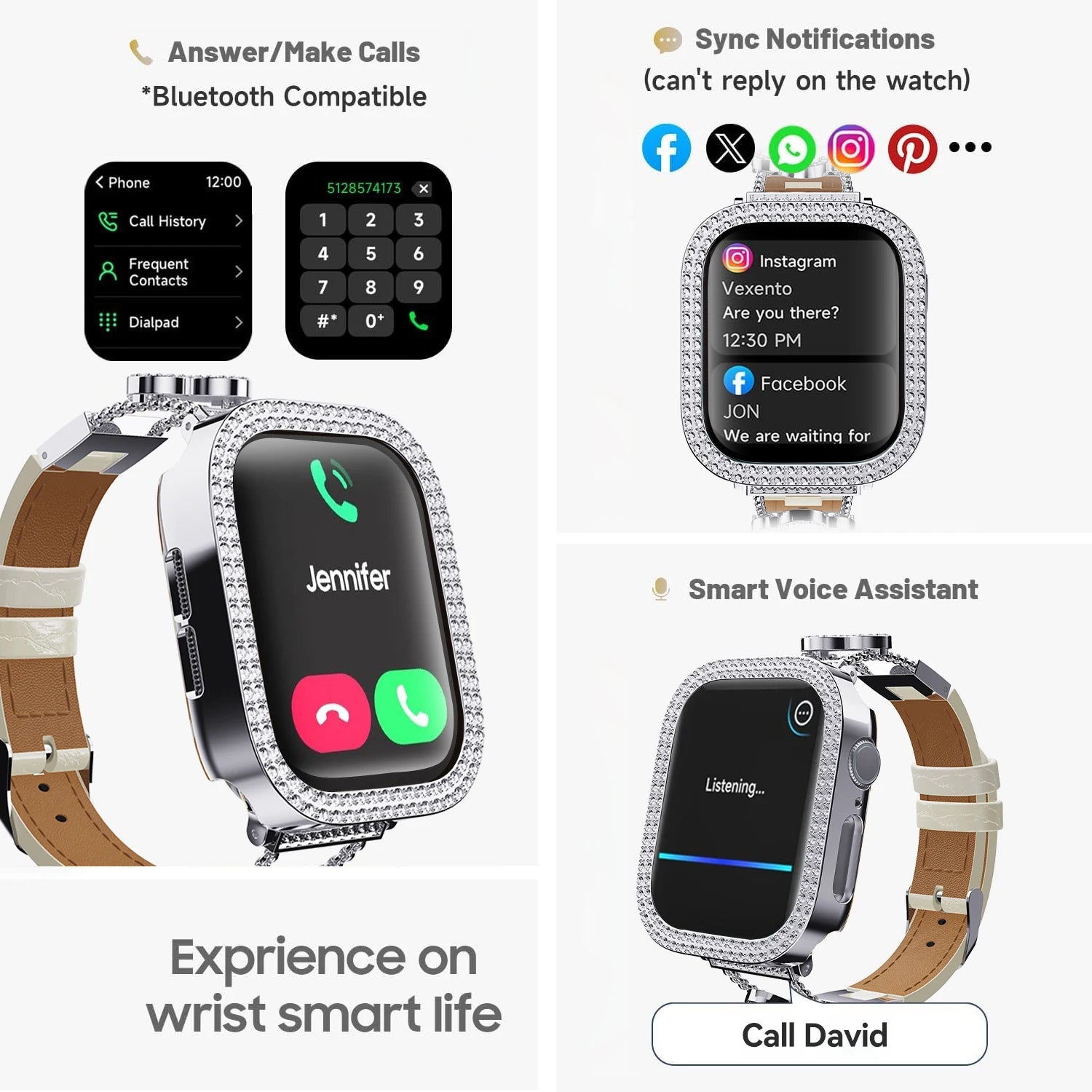 Women's Luxury Rhinestone Smartwatch | 2.04" AMOLED, Bluetooth Calling, Fitness Tracker - I YAN