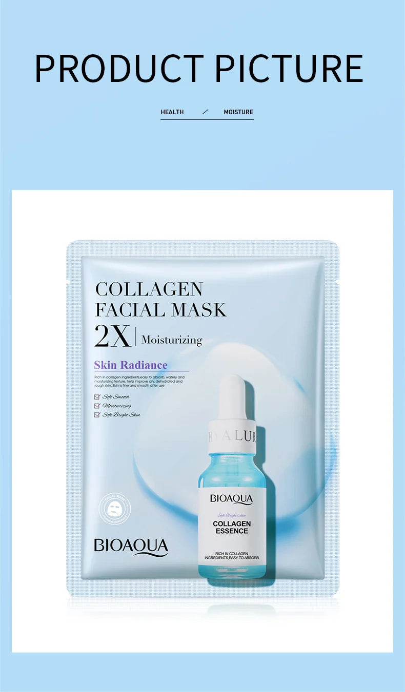 10pcs BIOAQUA Centella Collagen Face Mask Moisturizing Refreshing Sheet Masks Hyaluronic Acid Facial Mask Skin Care Products
