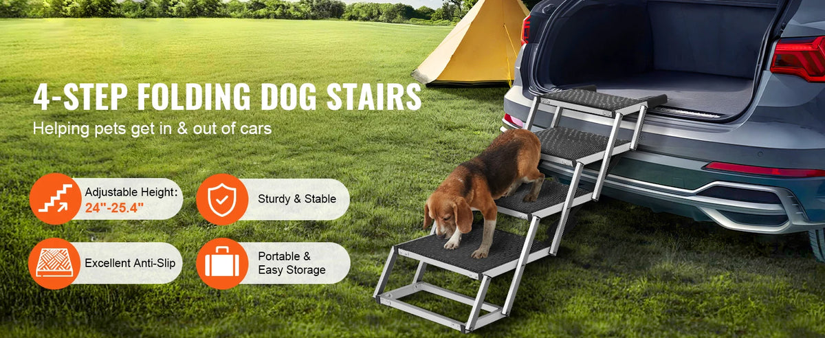 I YAN SucceBuy dog car stairs, lightweight aluminum folding pet steps for SUVs and trucks, supports up to 150 lbs.