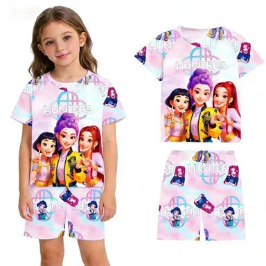 2026 Hot Selling New T-shirt Set for Girls' Summer Clothing with Printed Design, Cartoon Fashion, Comfortable Children's Set