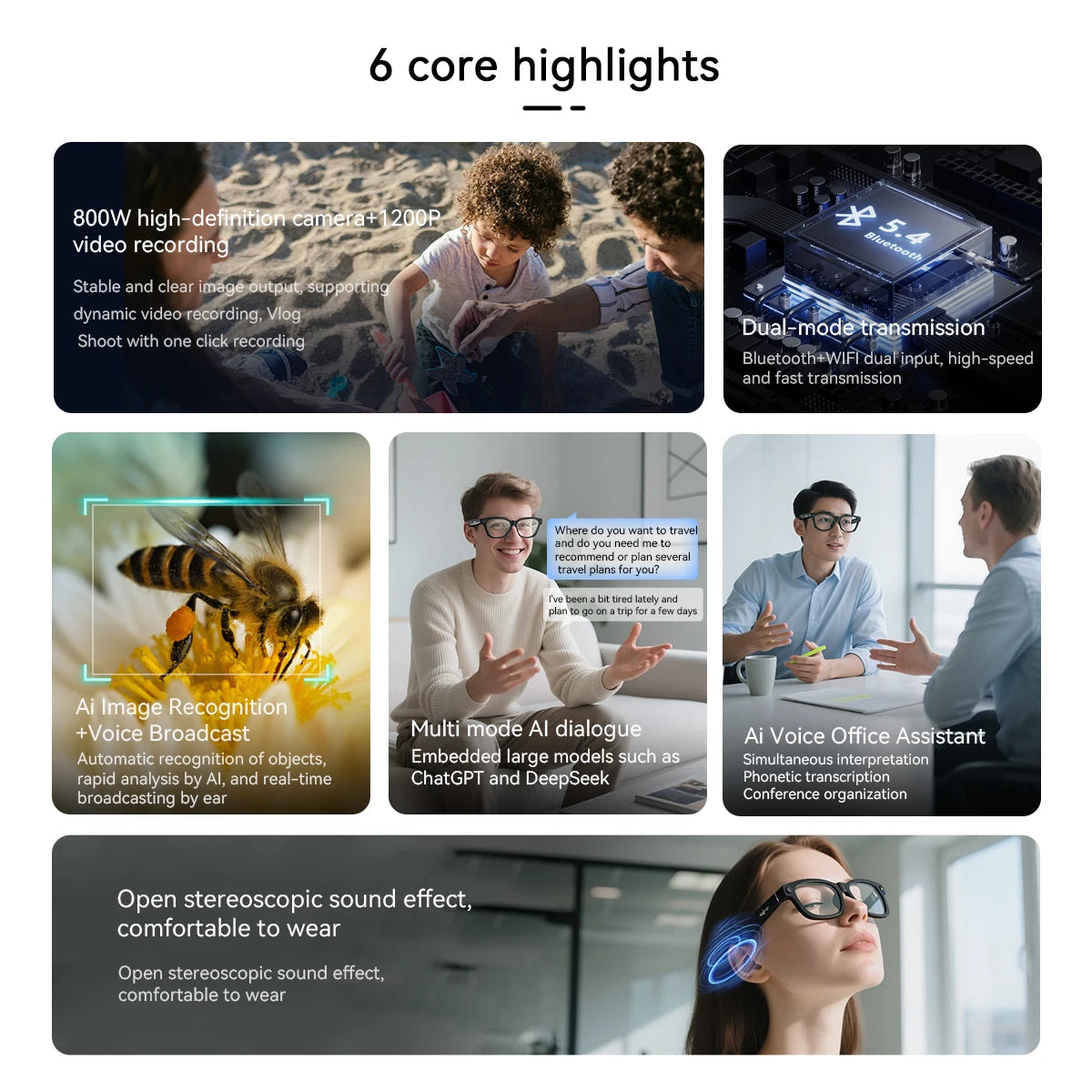 【World premiere】Blackview BV100 AI Shooting glasses 2K HD 800W Pixels camera Bluetooth Call Voice Assistant Smart Glasses