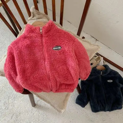 Jackets & Coats Kids Flannel Jacket Autumn Winter Boys Girl Casual Simple Coat Colorful  Lined Top Solid Color Children Clothing