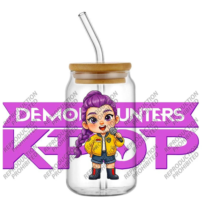 Popular K-POP cartoon Hunter design easy peel waterproof DIY Decals 3D uvdtf tumbler transfers stickers 16oz uv dtf cup wrap