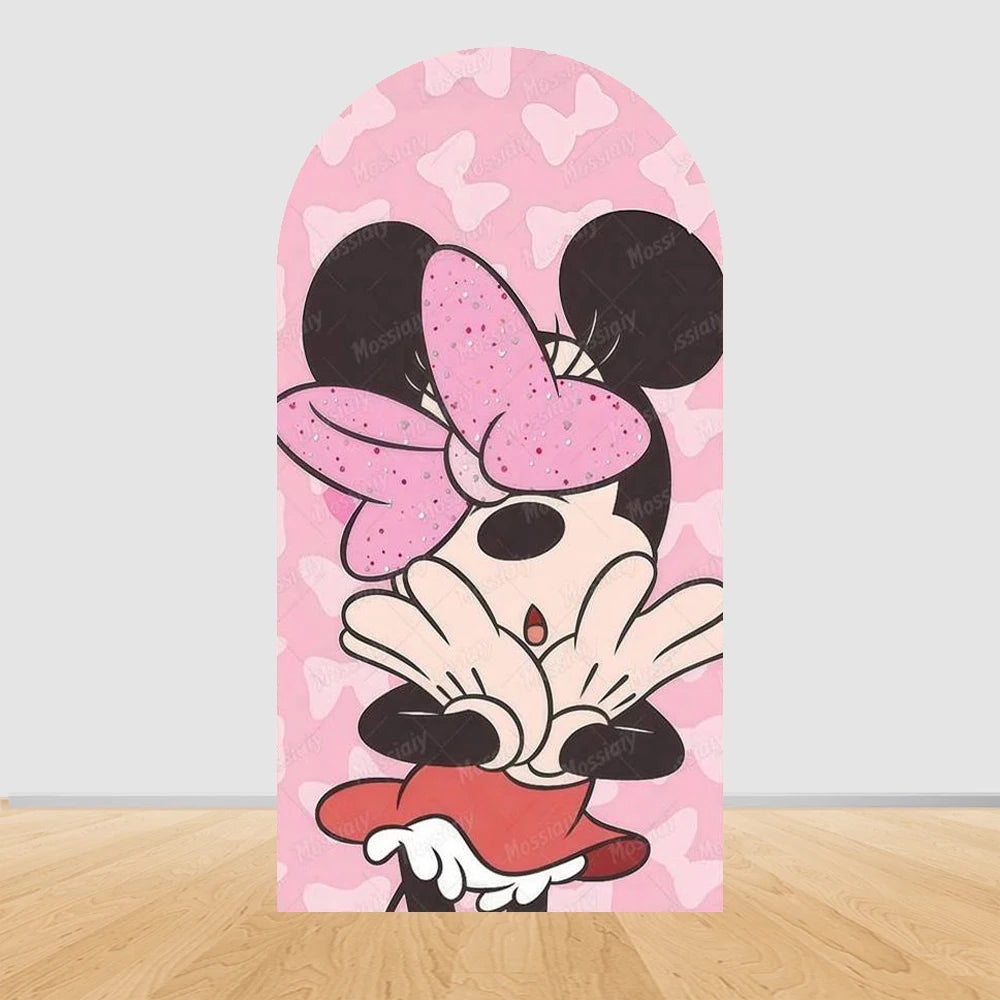 Pink Minnie Arch Background Cover Custom Dot Bow Minnie Photography Backdrop Girl Birthday Party Decoration Portrait Photo Props