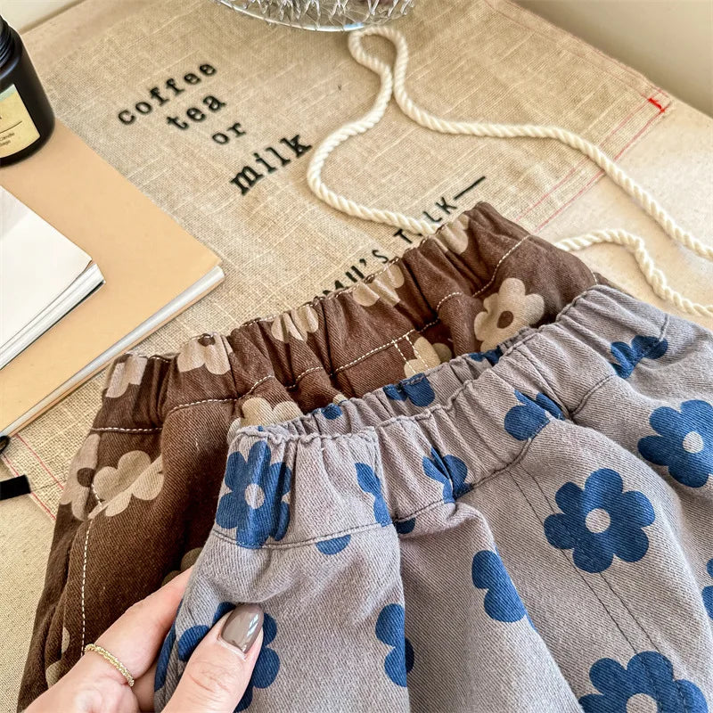 Autumn New Children Loose Trousers Vintage Flower Print Girls Harem Pants Baby Boys Casual Pants Cotton Baby Trousers Clothes