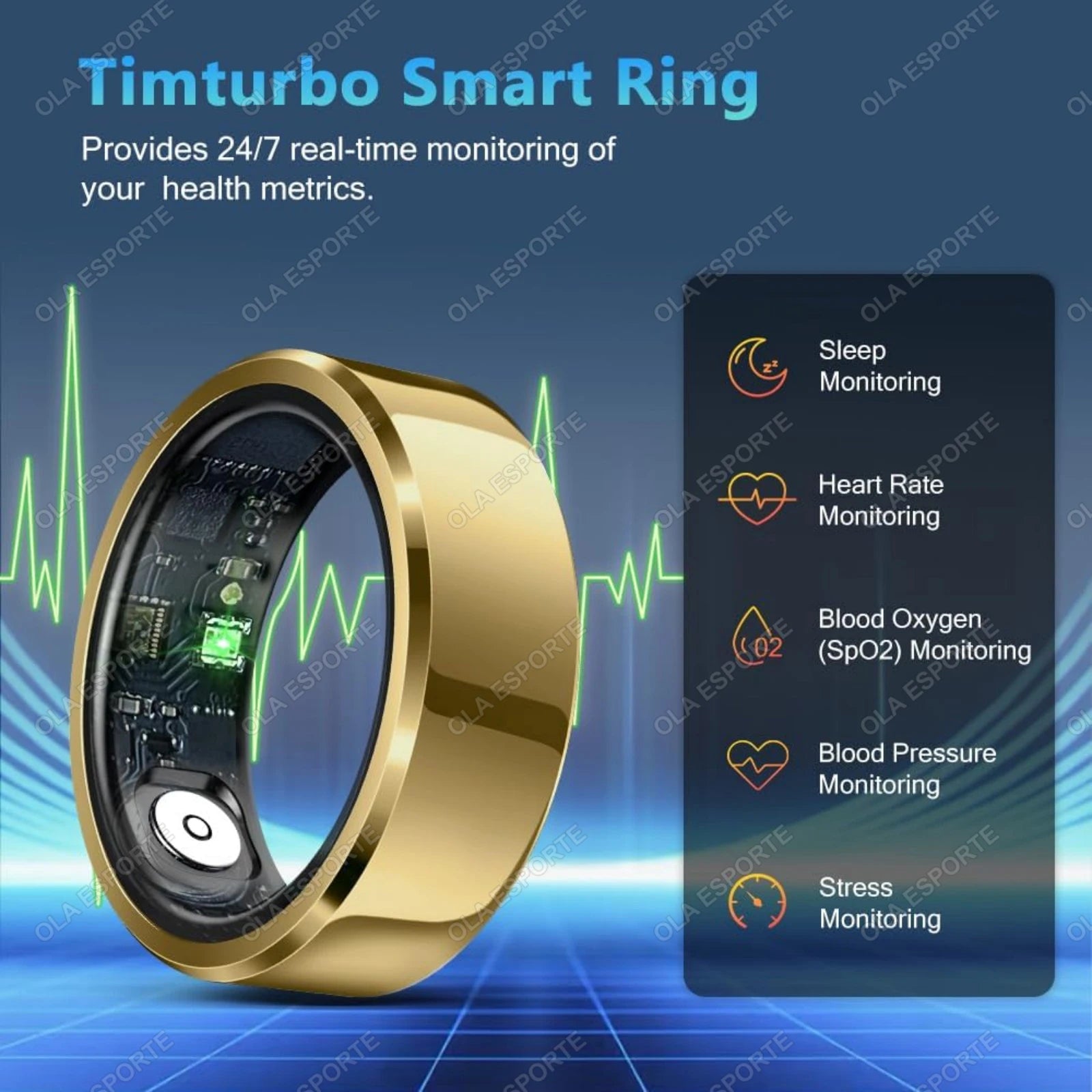 Smart Ring Blood Pressure Heart Rate Sleep Monitoring Smartring IP68 & 5ATM Waterproof Multi-sport Mode Smartring Man Women
