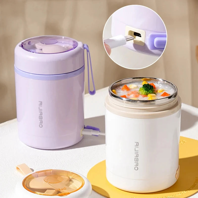 600ML Portable USB Electric Heating Lunch Box Stainless Steel Food Warmer for Picnic Milk Drink 5V 12V 24V Food Heater