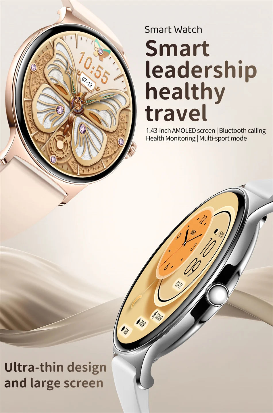 2026 New Ultra Slim AMOLED Smart Watch Women Screen Always Display Time Heart Rate BT Calling High-end Fashion Smartwatch