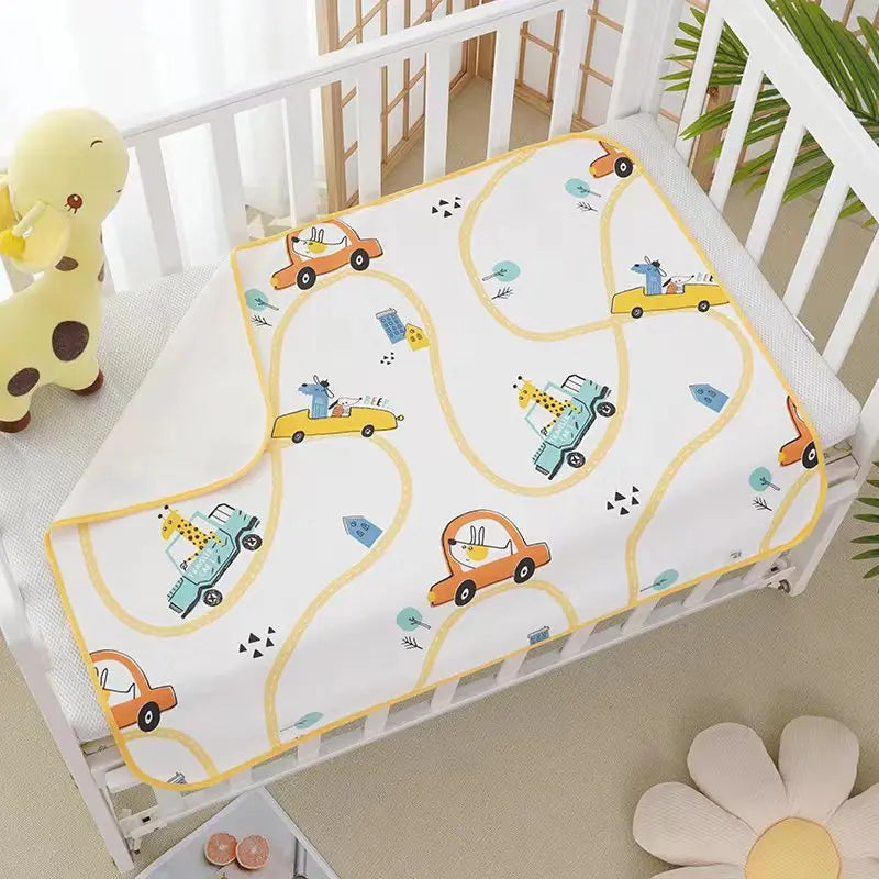 Waterproof baby changing pad cover by I YAN, reusable mattress protector with soft fabric for diaper changes and travel.