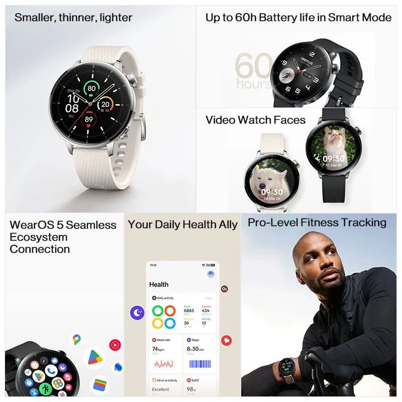 OnePlus Watch 3 43mm Global Version Smart Watch 1.32" AMOLED Display Up to 60h Battery Life Wear OS by Google GPS NFC