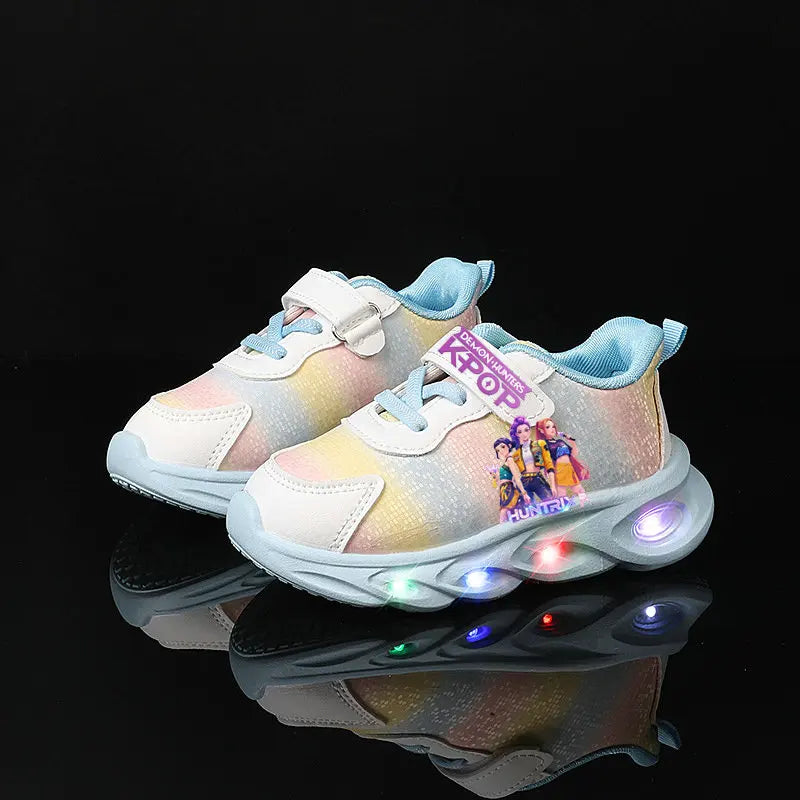 Kpop Demon Hunter Kids LED Light Casual Shoes Boys Cute Cartoon Glowing Sneakers Children Soft Bottom Anti Slip Sports Shoes
