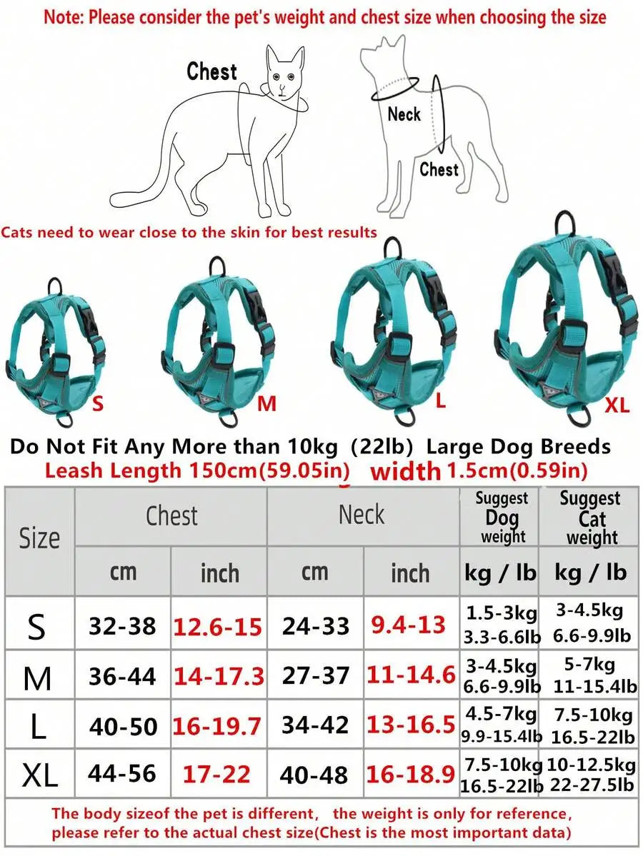 Reflective pet harness and leash set for dogs and cats, adjustable small dog chest strap with soft mesh from I YAN.