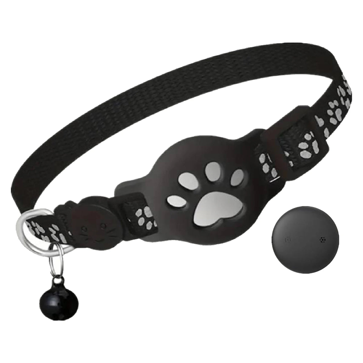 Waterproof I YAN electronic pet locator with bell kit, suitable for cats and small pets, shown on a kitten collar.