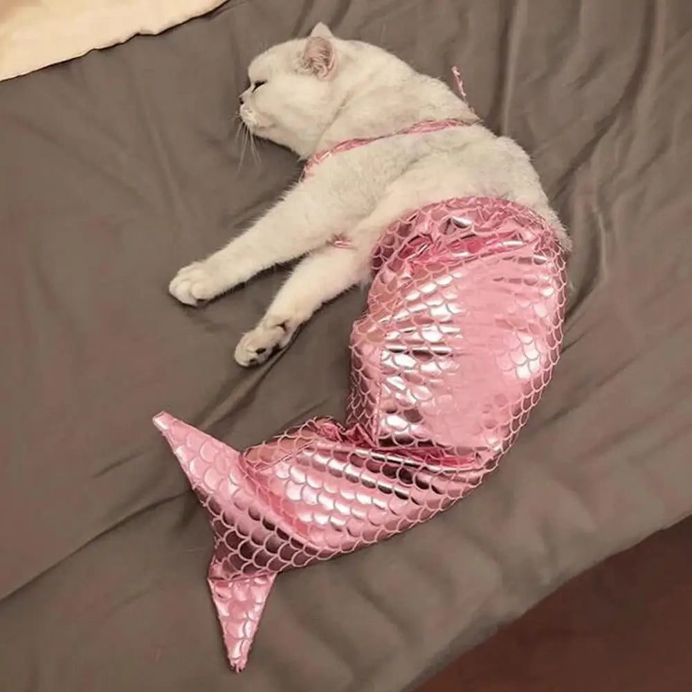 Cat Mermaid Tail Sequin Mermaid Tail Clothes For Halloween Cat Fishtail Dress-Up Comfortable & Soft Dog Outfit Funny Pet