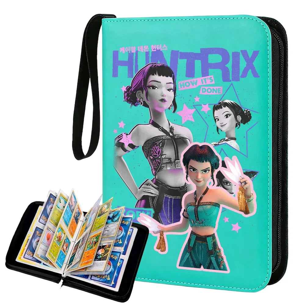 I YAN Demon Hunters card album binder with 400 pockets, black PU zipper holder for storing collectible cards and stationery accessories.