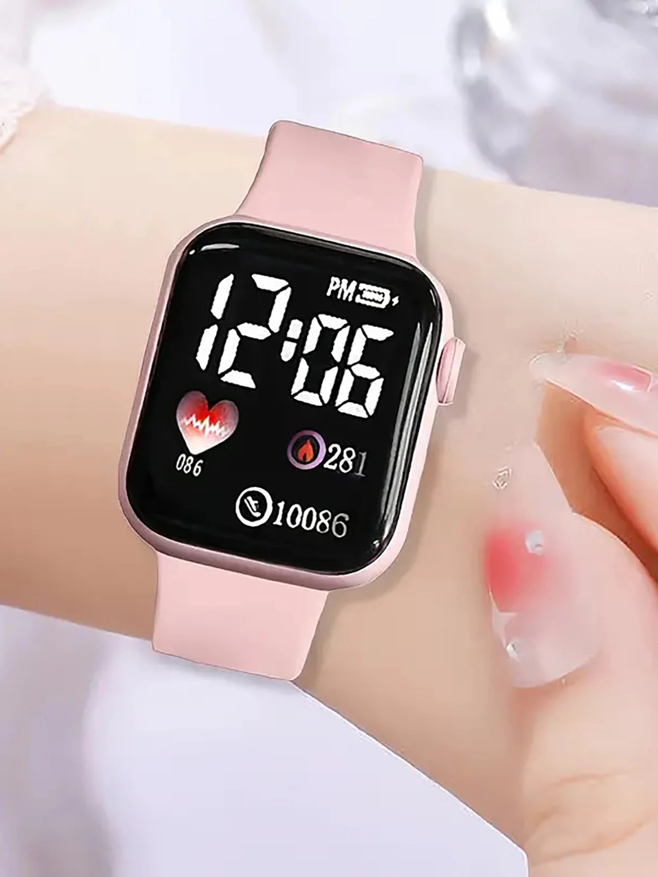 Square Silicone Electronic Watch with Butterfly Knot Cover Non-smartwatch Non-rechargeable Battery Birthday Gift Decoration