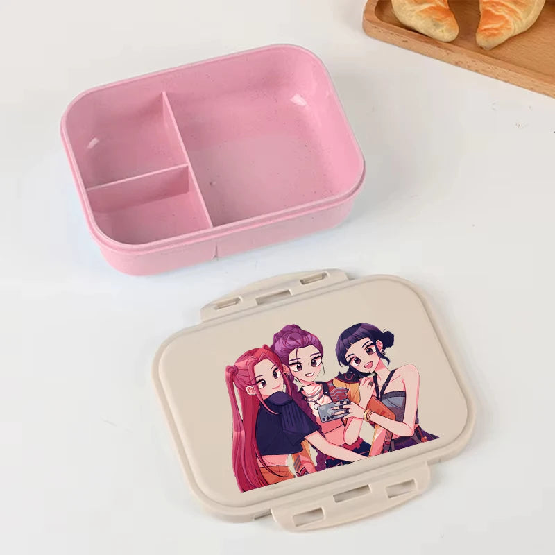 I YAN Demon Hunters anime lunch box with large capacity food storage, ideal for kids' school lunches and picnics.