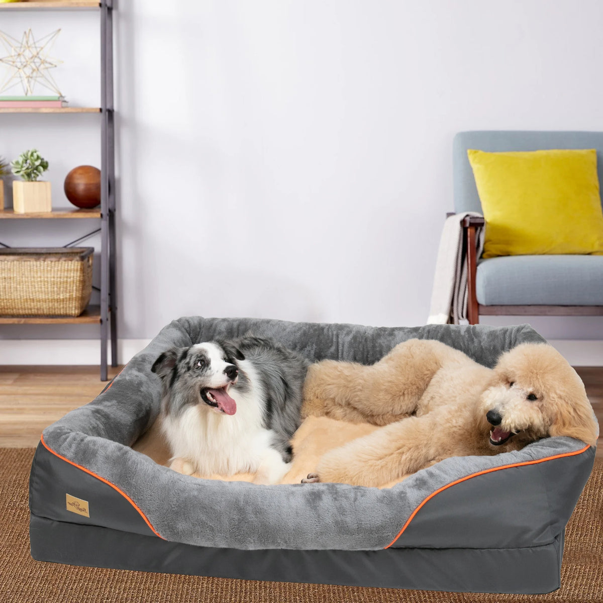 Large I YAN dog bed with soft fleece cover, waterproof, washable, and anti-allergy pet bed designed for warmth and comfort.
