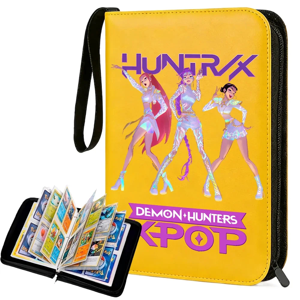 I YAN Demon Hunters card album binder with 400 pockets, PU zipper holder, ideal for storing trading cards and collectibles.