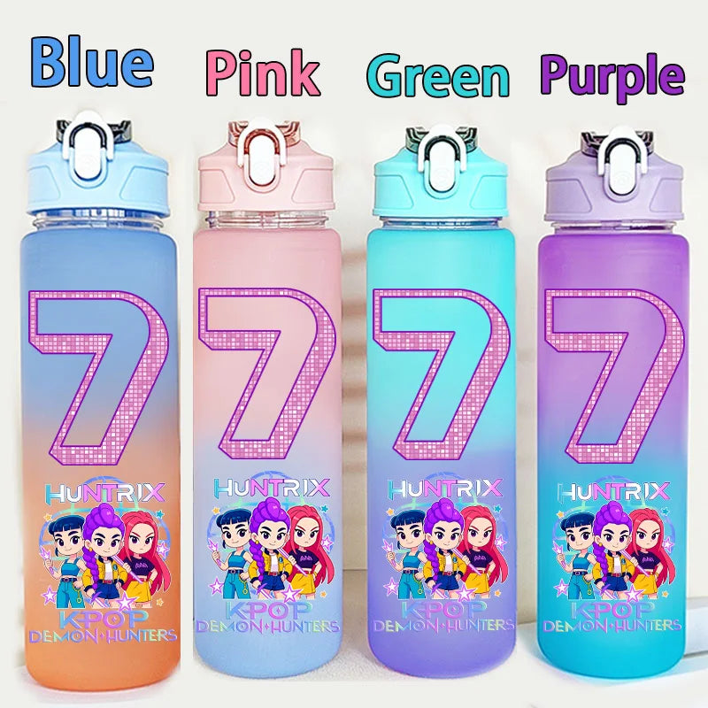 Kids water bottle by I YAN featuring Demon Hunters design, 750ml capacity, ideal for school, with a durable drinking cup for kids.