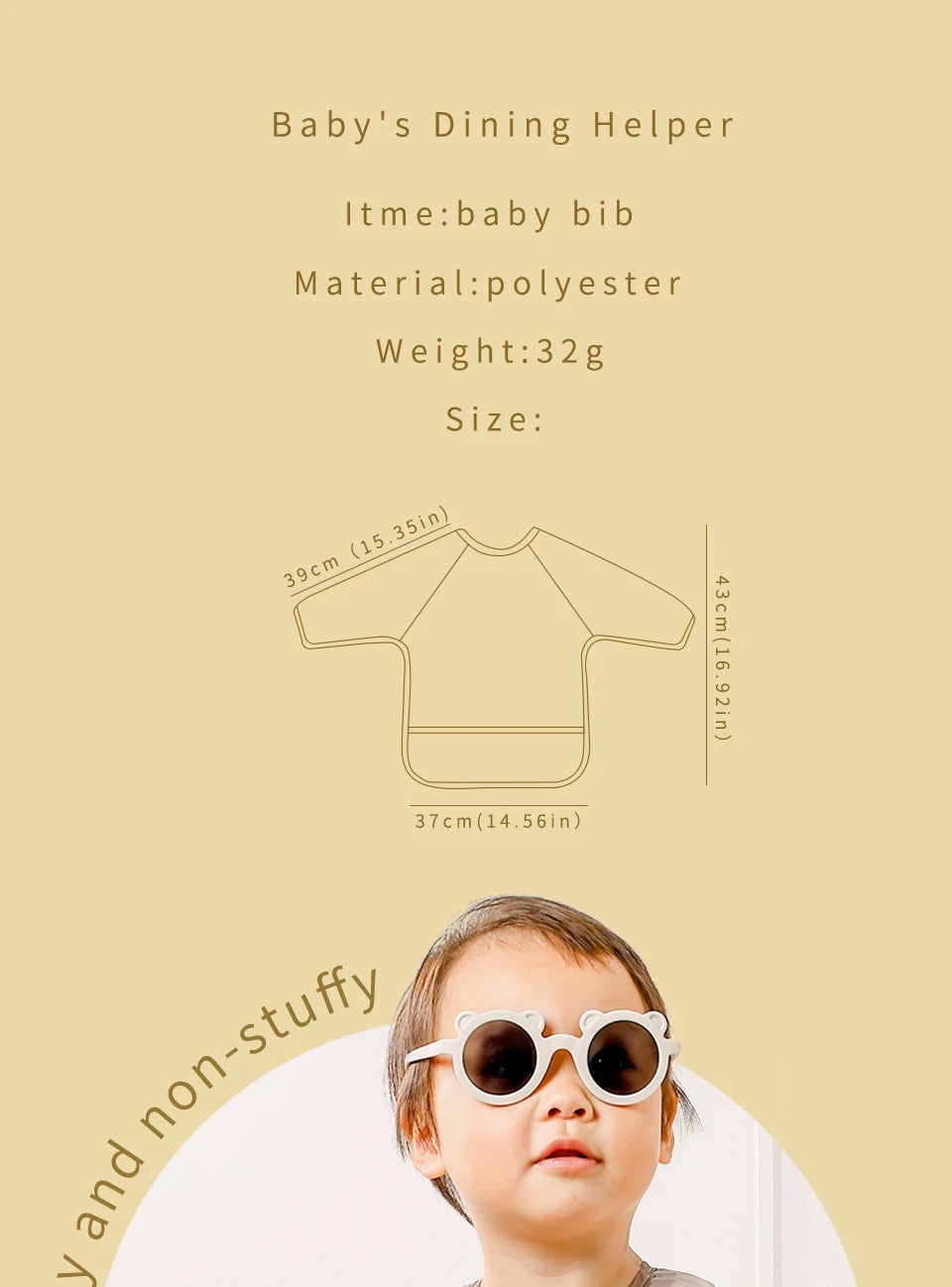 Elinfant 1PC Long Sleeve Bibs, Waterproof Feeding Bibs,Washable Burp Cloth,Coveralls Bibs,Easy To Clean,Wash-Free Eating Bibs