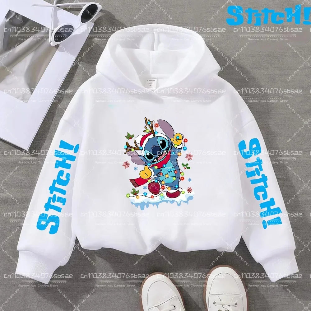 Disney Stitch Sweatshirts for Boys Girls Christmas Clothes Stich Print Hoodies Winter Pullover Outerwear Tops Children Clothing