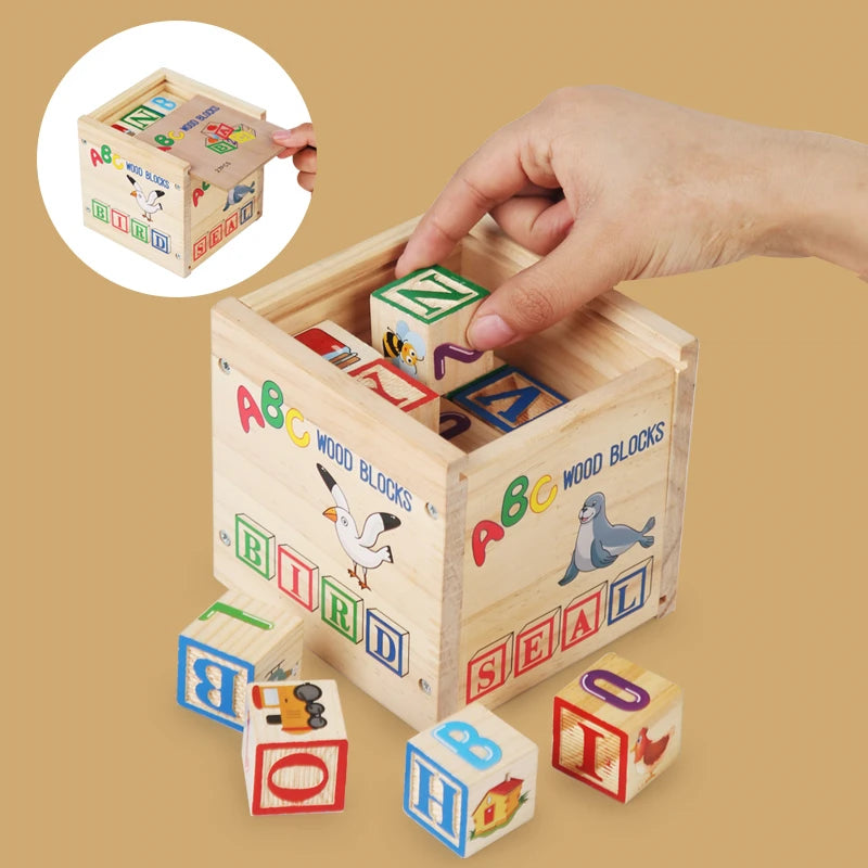 Montessori Wooden Alphabet Blocks Early Educational Stacking Toys Alphabet Number Animal Cognition Learning Blocks For Todders
