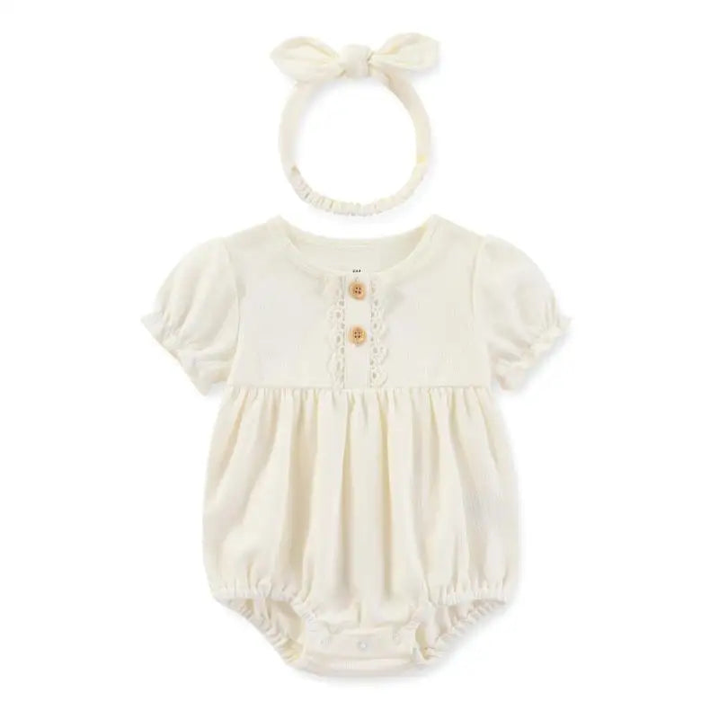 Baby Girl Clothes Sets Cotton Bodysuit +Headband Short Sleeve Newborn Baby Girl Jumpsuit Summer Solid Color 6-24Months Bebes