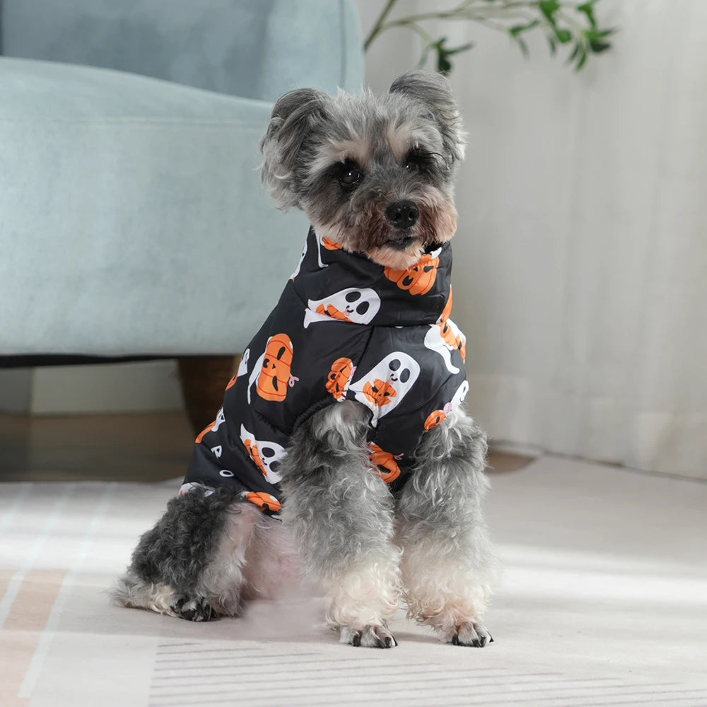 Halloween Pet Dog Costume Winter Warm Clothes For Small Medium Dogs Cat Funny Pumpkin Print Jacket Puppy Vest Coat Festival Gift