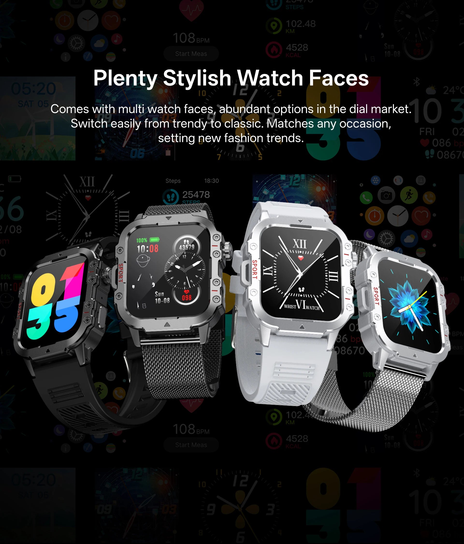 Smart Watch Android Phone 1.44'' Inch Color Screen Bluetooth Call Blood Oxygen/Pressure Monitoring Smart Watch Women Men