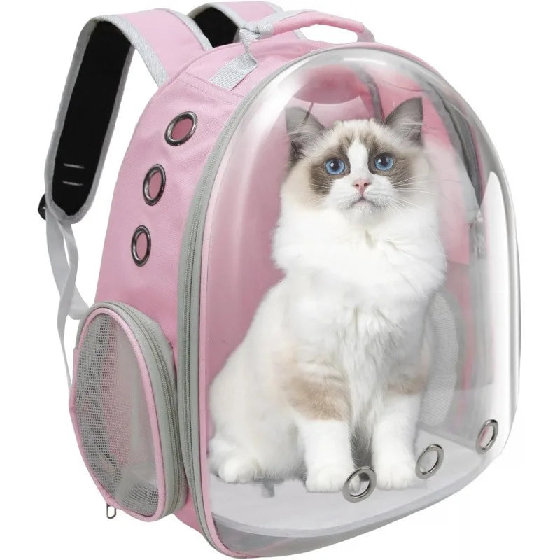 Expandable pink cat backpack by I YAN with mesh sides, designed for small cats and dogs, holds up to 20 lbs, portable pet carrier