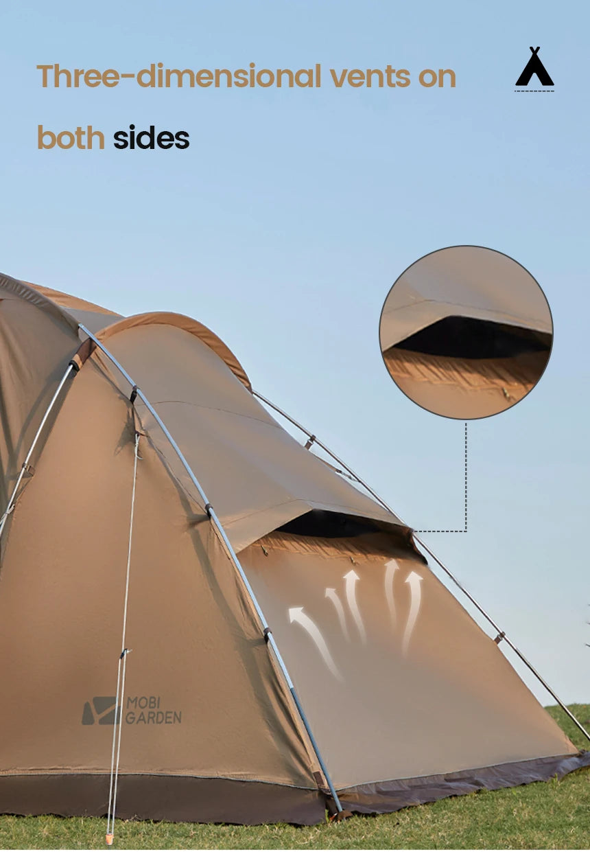MOBI GARDEN Camping Tunnel Tent Two Bedrooms Waterproof Sunshade Portable Living Tent