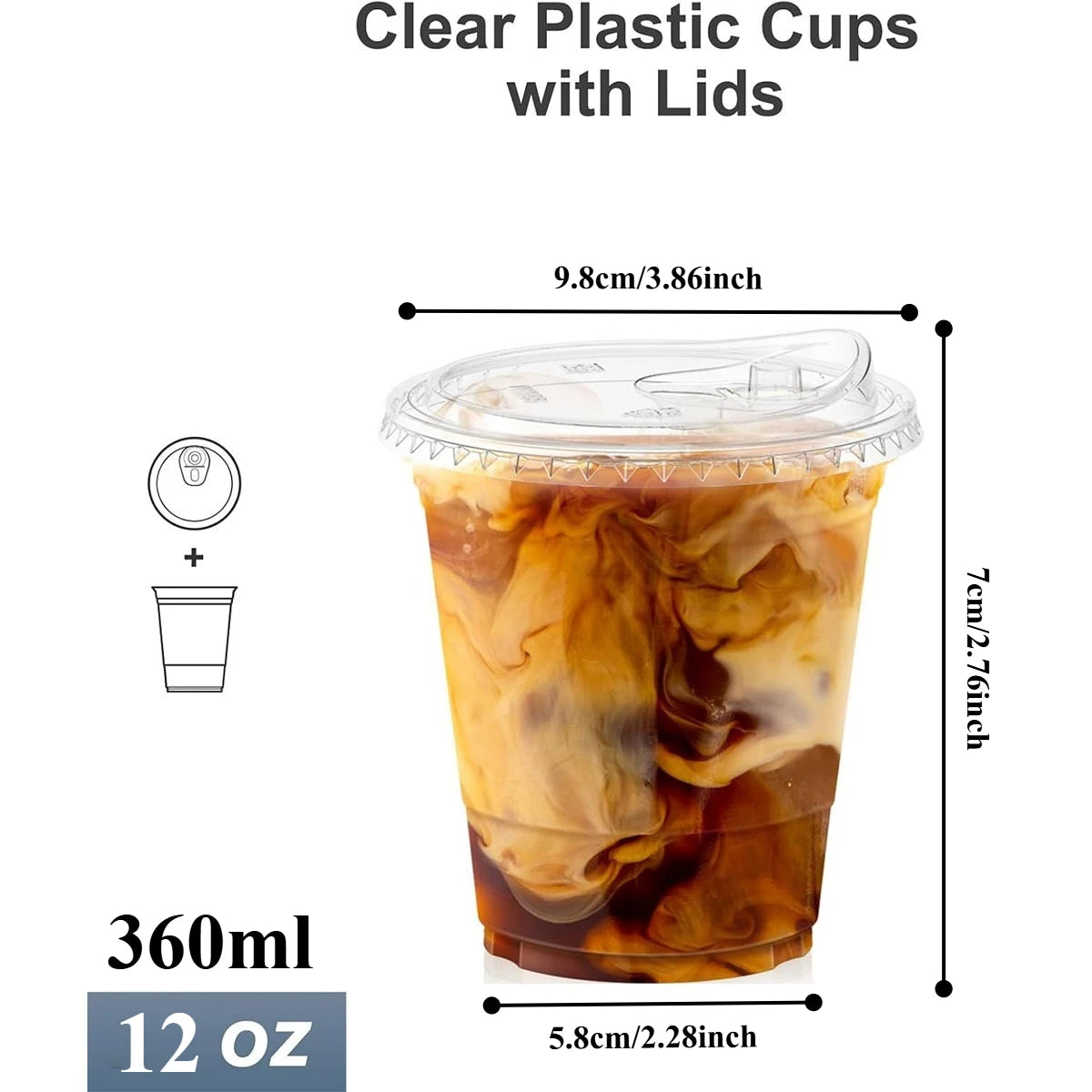 16oz/20oz Clear Plastic Cups with Lids Sturdy Iced Coffee Cups with Sip lids Disposable Plastic Smoothie Cups for Cold Drinks