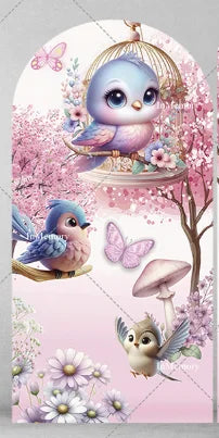Fairy Girl 1st Birthday Party Arch Backdrop Spring Garden Pink Purple Butterfly Floral Mushroom Door Baby Shower Backgrounds