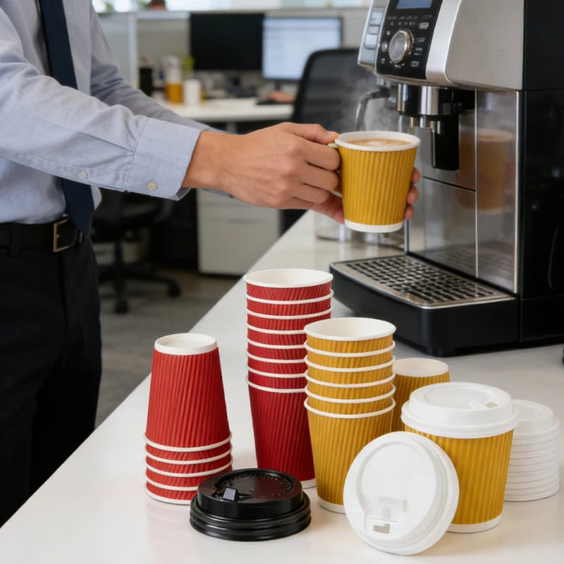 30pcs 8oz  Double-Walled Insulated Corrugated Cardboard Coffee Cups Thickened Disposable Striped Portable Paper Cups With Lids