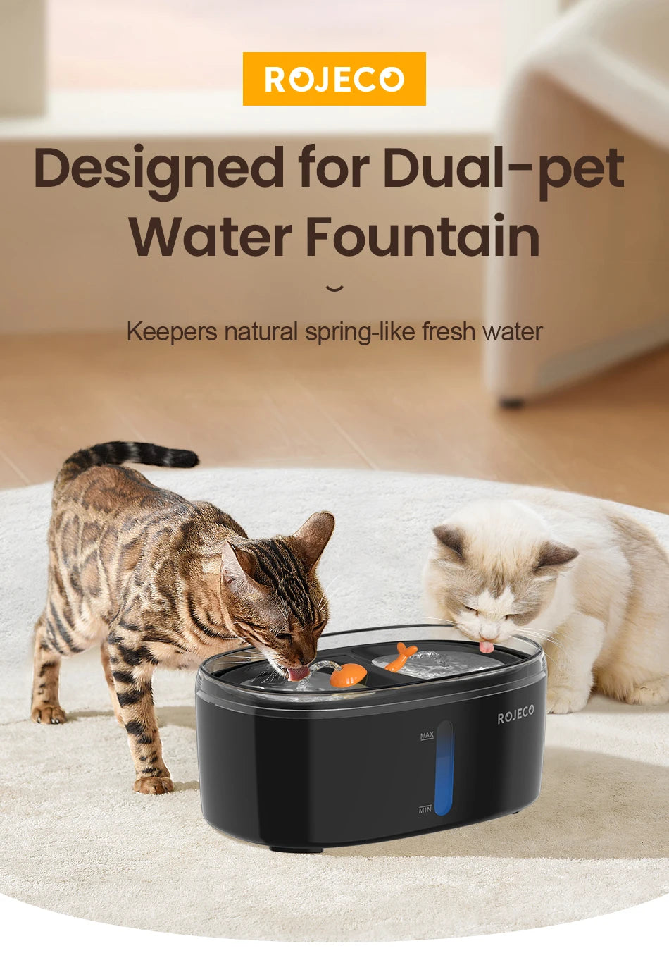 2.5L Dual Bowl Cat Water Fountain Ultra Quiet
