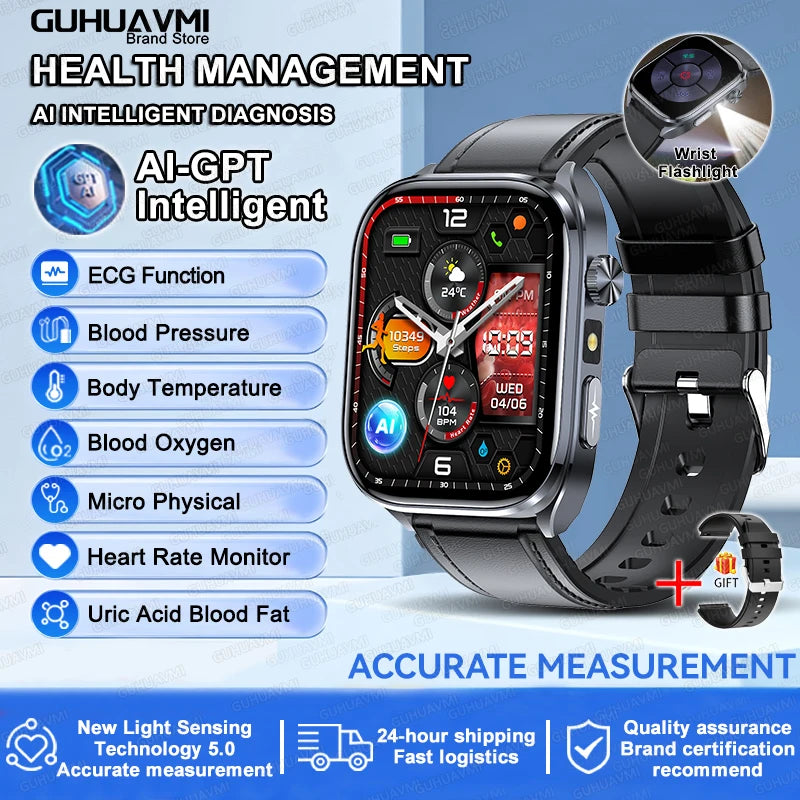 2025Nursing Level Uric Acid Blood lipids Smart Watch Men Blood Pressure ECG+PPG Clock Body Analysis Voice Call Health Smartwatch