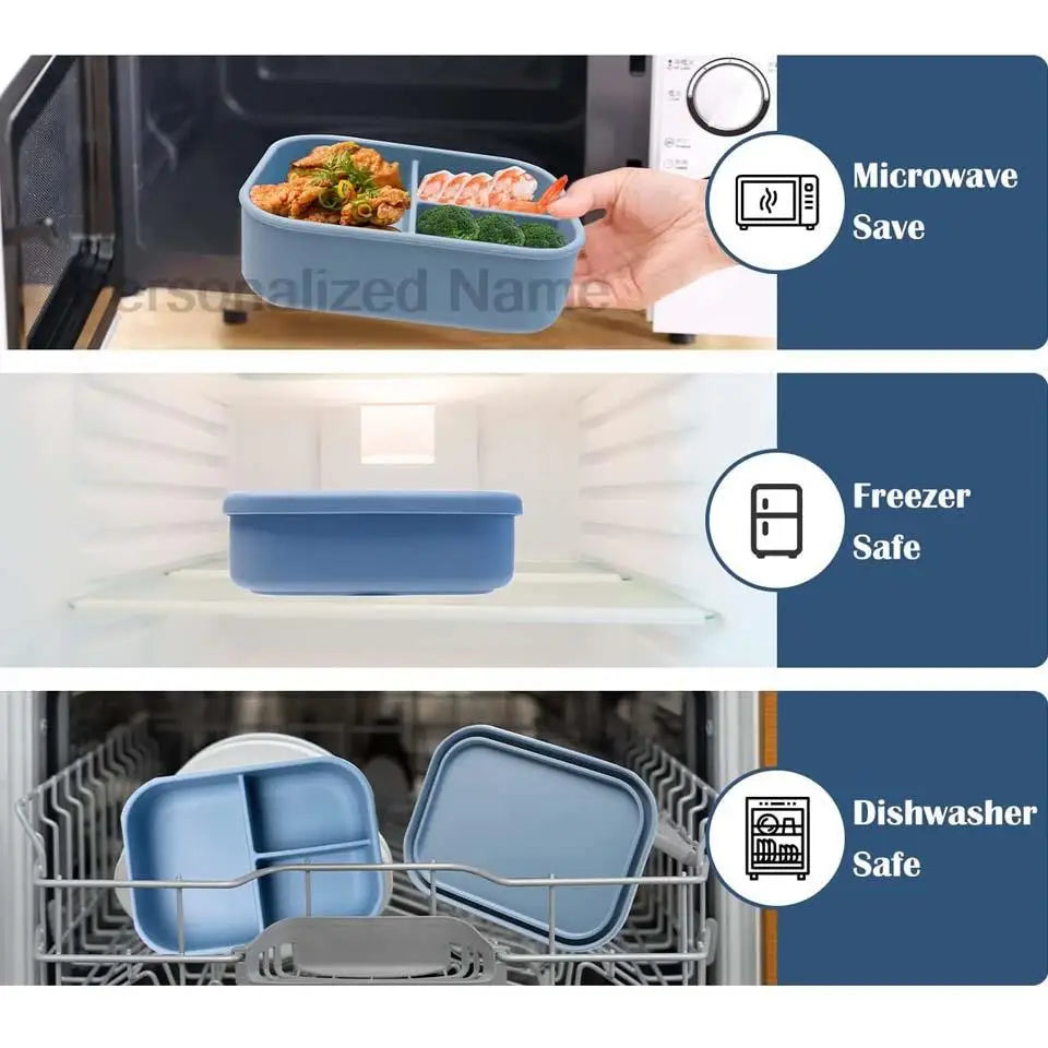 Silicone Lunch Box with 3 Compartments – Leakproof BPA Free Bento Box - I YAN