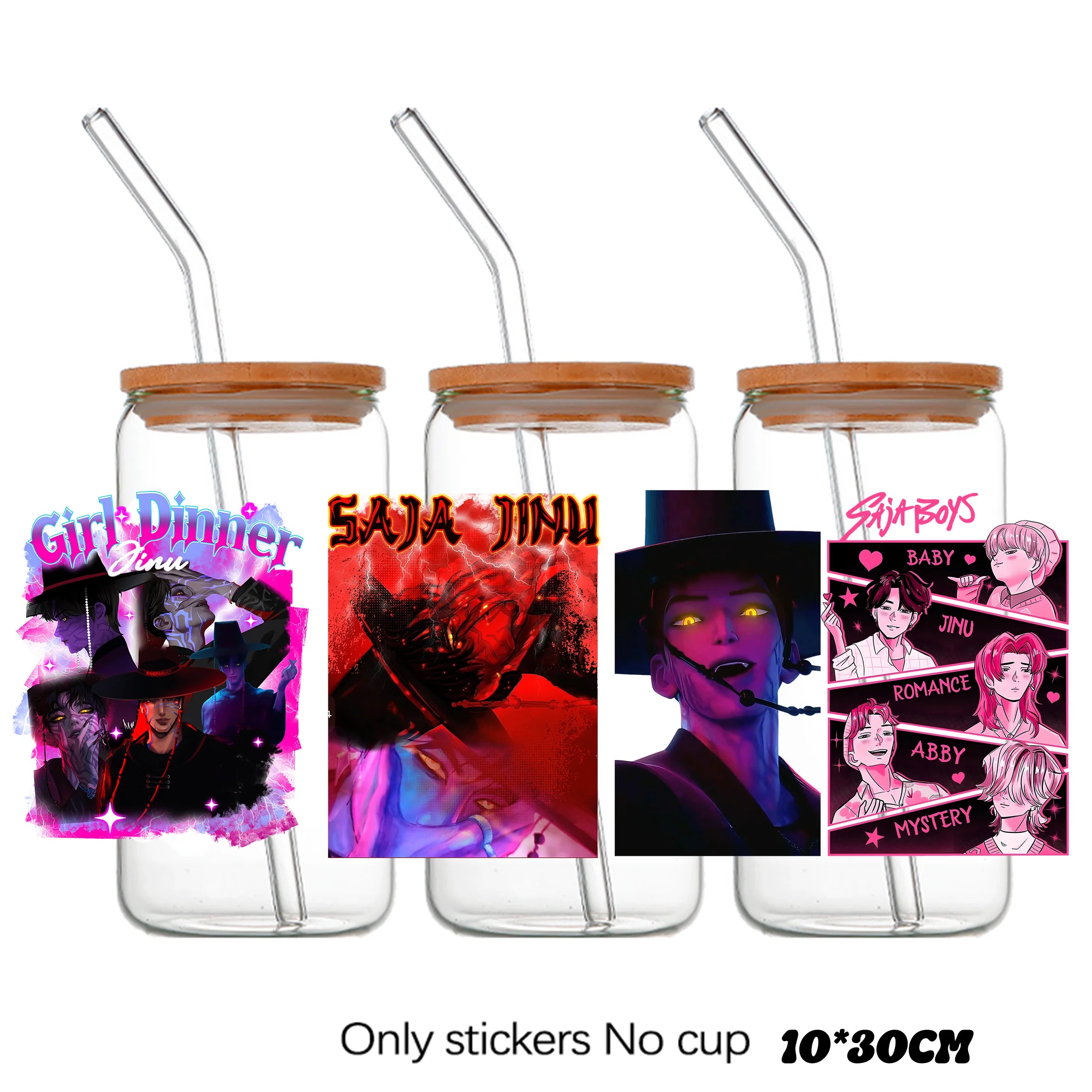 Demon Hunters UV DTF crystal sticker from I YAN, 10x28cm bottle and cup wrap decal with demon hunter design.