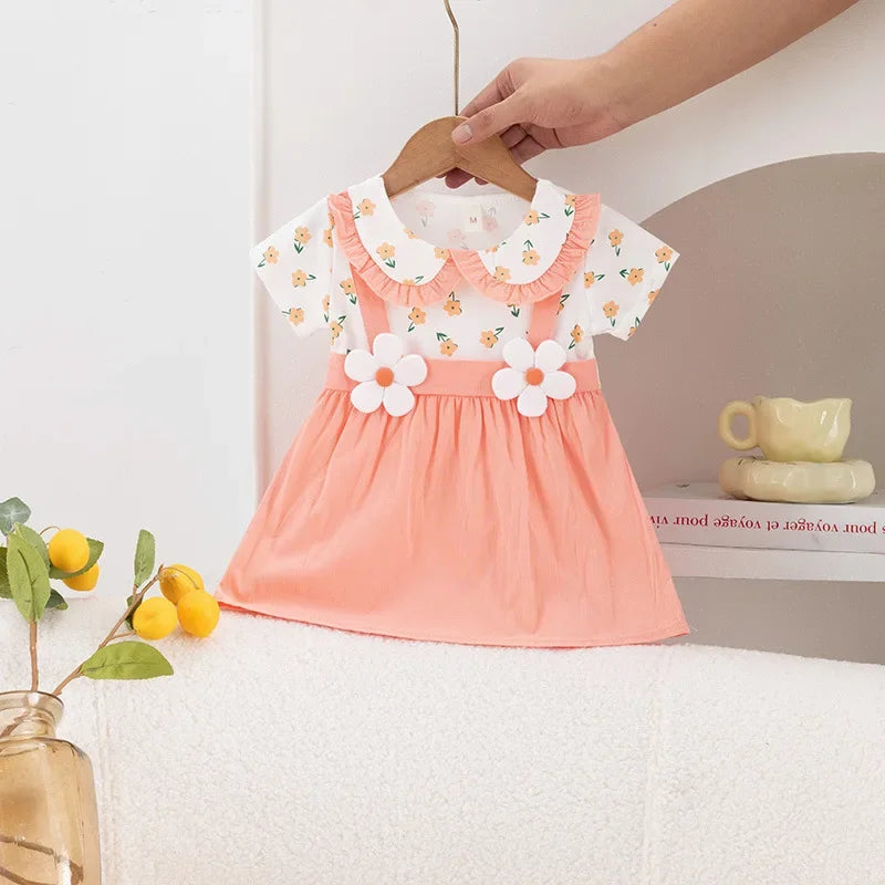 Baby Girl Dress Summer Small Floral Print Lace Lapel Cute Baby Girl Dress Summer Vacation Two Cute Baby Girl Dresses