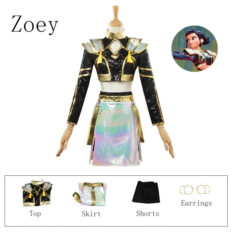 K-Pop Idol Zoey Rumi Mira Cosplay Costume Anime Movie Girl Uniform Outfit with Wig Role Halloween Carnival Party Dress Up Suit - I YAN