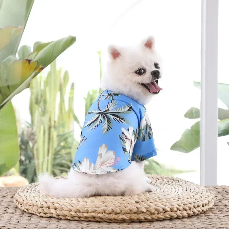 I YAN Hawaiian style pet dog shirt for small and medium dogs, featuring summer sand beach design for puppies, pugs, and French Bulldogs.