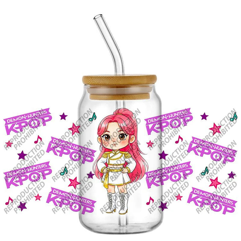 Popular K-POP cartoon Hunter design easy peel waterproof DIY Decals 3D uvdtf tumbler transfers stickers 16oz uv dtf cup wrap
