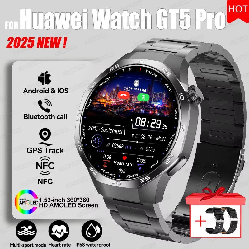 Watch 5 Pro GPS Track Compass Smart Watch Men 360*360 AMOLED Screen NFC BT Call Waterproof Health Monitor Man Smartwatches