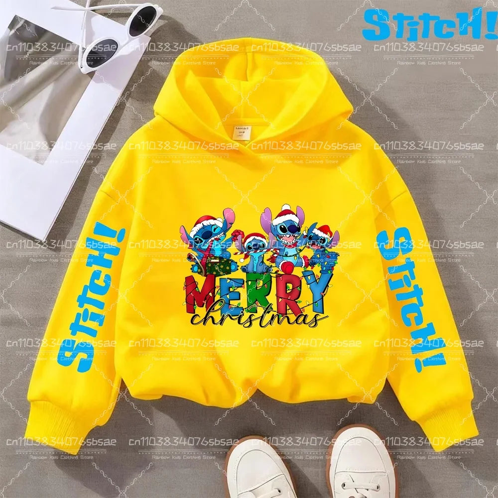 Disney Stitch Sweatshirts for Boys Girls Christmas Clothes Stich Print Hoodies Winter Pullover Outerwear Tops Children Clothing