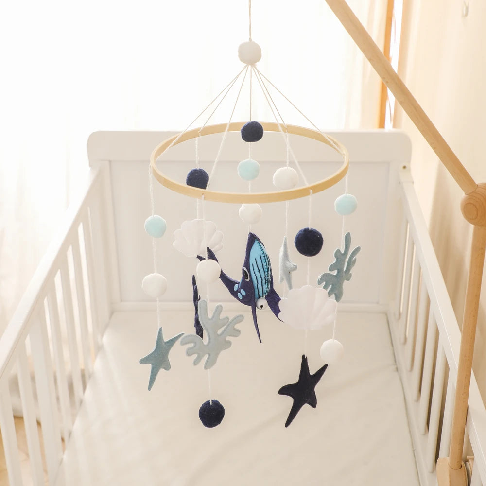 Blue Whale Baby Crib Mobile – Fabric & Bamboo Ring Nursery Decor for Newborns - I YAN