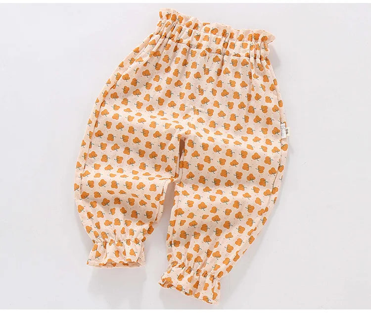Baby Girls Early Autumn Pants New Cartoon Printed Kids Baby Girls Harem Pants Elastic Waist Soft Casual Toddler Girls Trousers