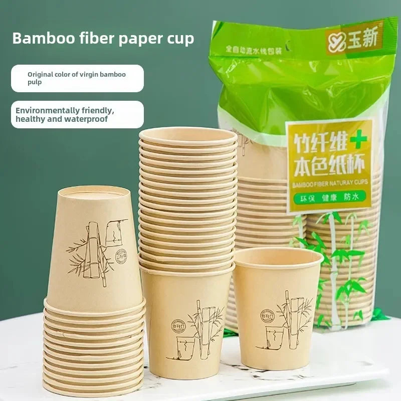 50 Pcs for Office Food Grade Water Cup,Thickened Paper Fiber Paper Cups, Disposable Paper Cups, Natural Bamboo Fiber Cups Hot