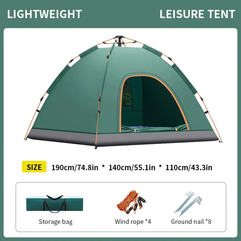 1 Green Camping Tent Outdoor Portable Foldable Overnight Fully Automatic Thickened Beach Indoor Quick-Open