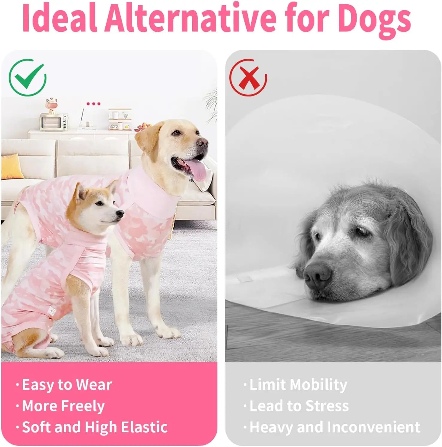 Dog Onesie for Surgery Recovery, Breathable Spay Suit Anti-Licking, Female Dogs, Pink, Small to XXL